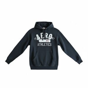 Mens Aero Athletics Hoodie XL Black Y2K Varsity Logo Spellout Sweatshirt Y2K